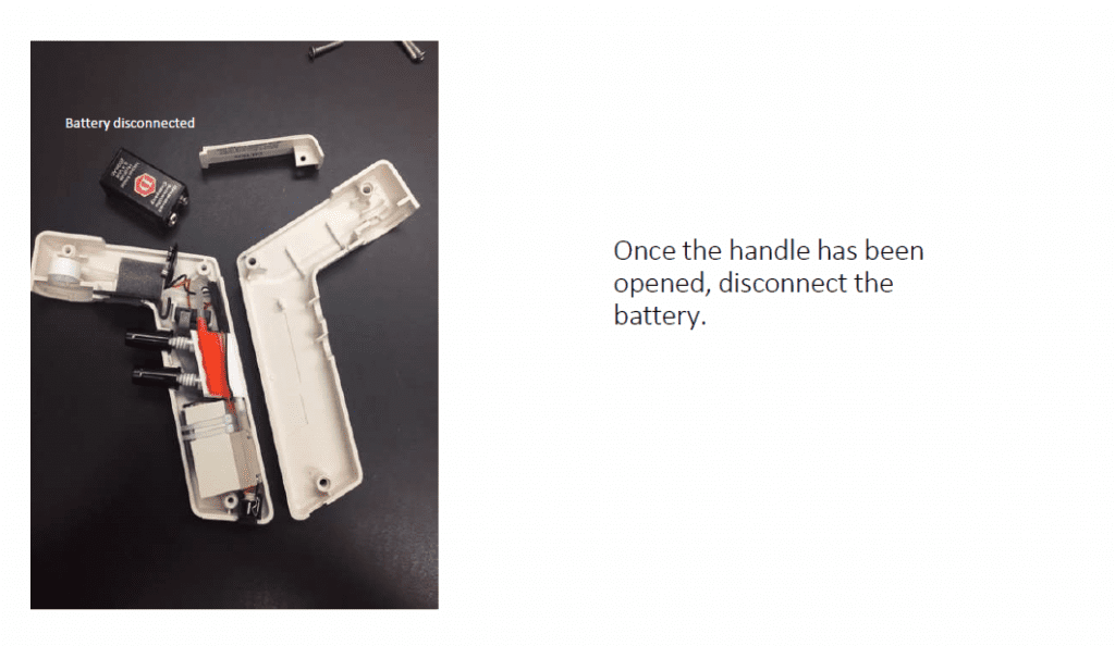 once the handle has been opened, disconnect the battery