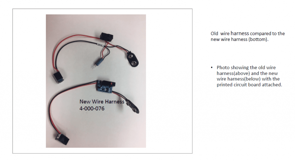 old wire harness compared to the new wire harness with the printed circuit board attached.