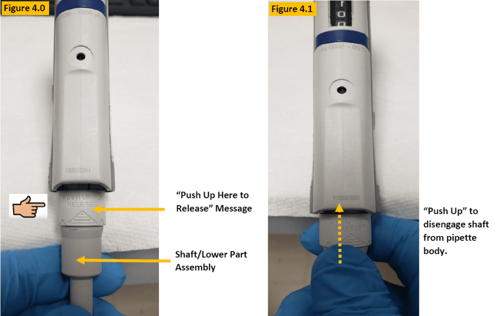 Fig 4.0-4.1, disengage shaft from pipette body